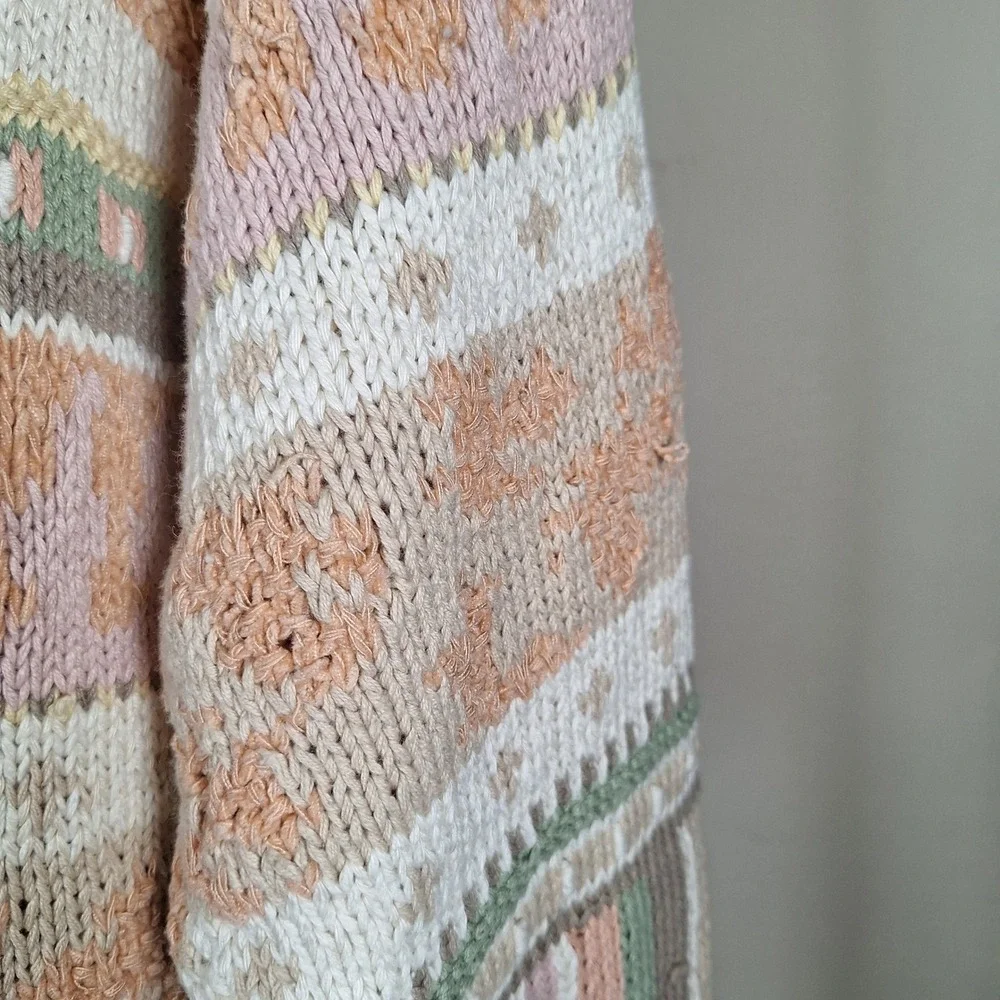 Express‎ Tricot Vtg Hand Knit Chunky Pastel Cottage Grandma Scallop Sweater S
